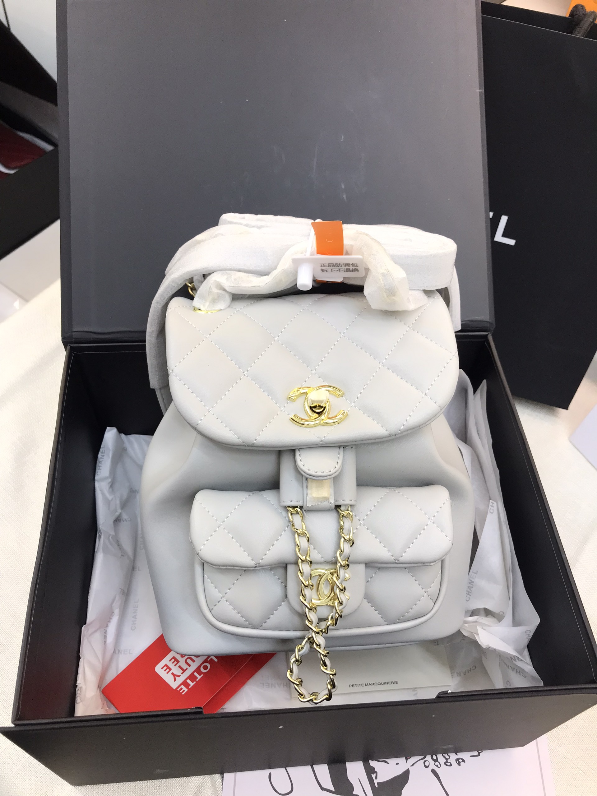 Balo Chanel Duma Super Màu Xám Size 18cm